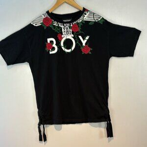 BOY London Black Tie-Waist Rose T-Shirt XS